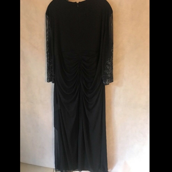 NEW Alex Evenings Beaded‎ Sleeve Ruched Waist Gown Dark Navy Blue [PLUS SZ 24W ] - Picture 5 of 7